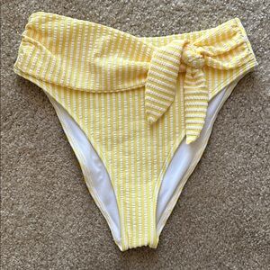 Abercrombie and Fitch Yellow Striped High-Waisted Bikini Bottom
